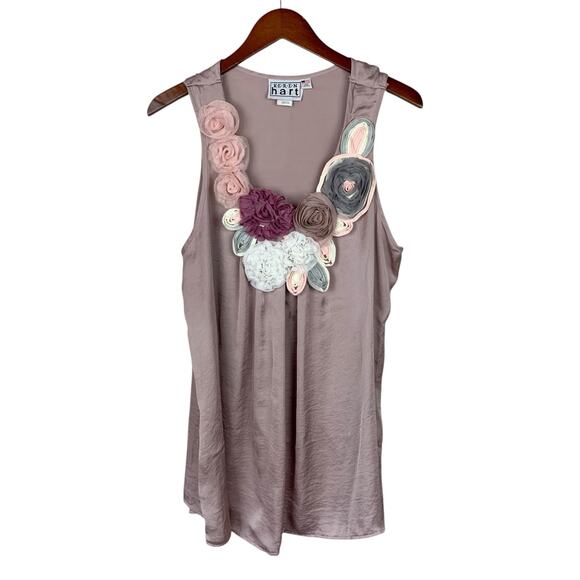 Keren Hart Satin Tank Top Flower Embellished Sleeveless Blouse Mauve Women's XL - Picture 1 of 7
